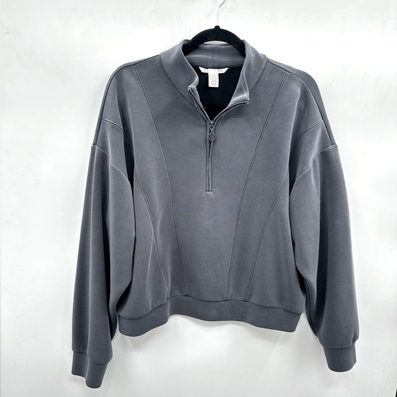 VICTORIA SECRET Grey .5 zip woman soft oversized lightweight scuba sweatshirt XL - Picture 2 of 12